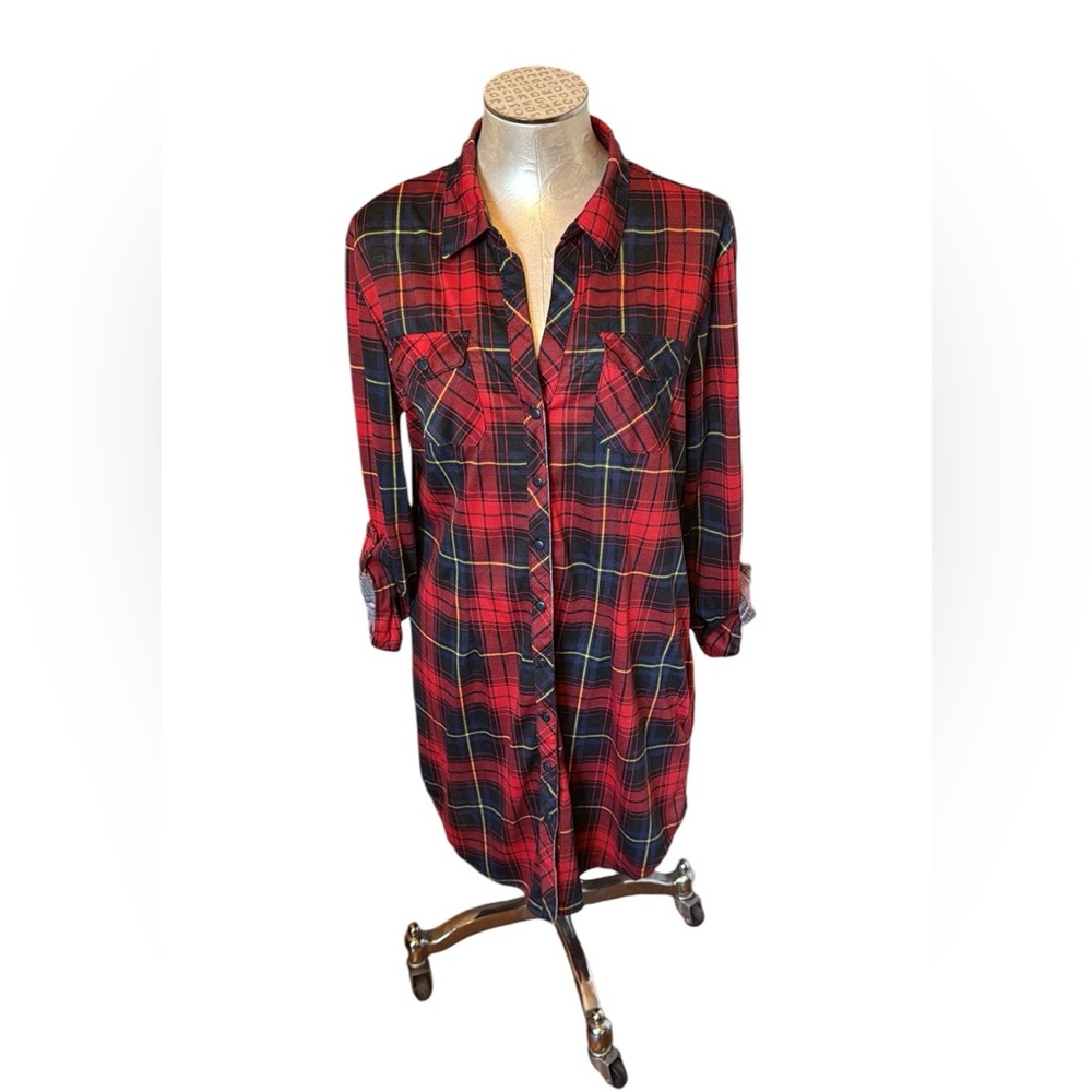 White Mark Women’s Plaid Shirt Dress Red Black Blue Yellow New Size large